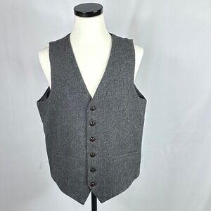 VOBOOM Sz XL Vest Grey Herringbone 100% Wool Tweed Formal Dark Academia Layering
